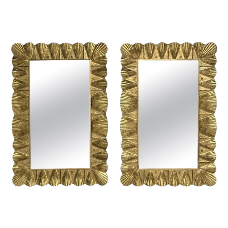Modern, Italian Wall Mirrors, Scallop Motif, Murano Glass, Gold Gilt