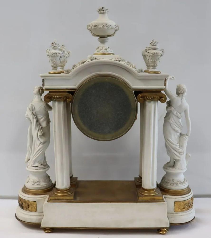 Sèvres Parian Attr, Louis XV, French Mantle Clock, Parian, Bronze, 19th Century