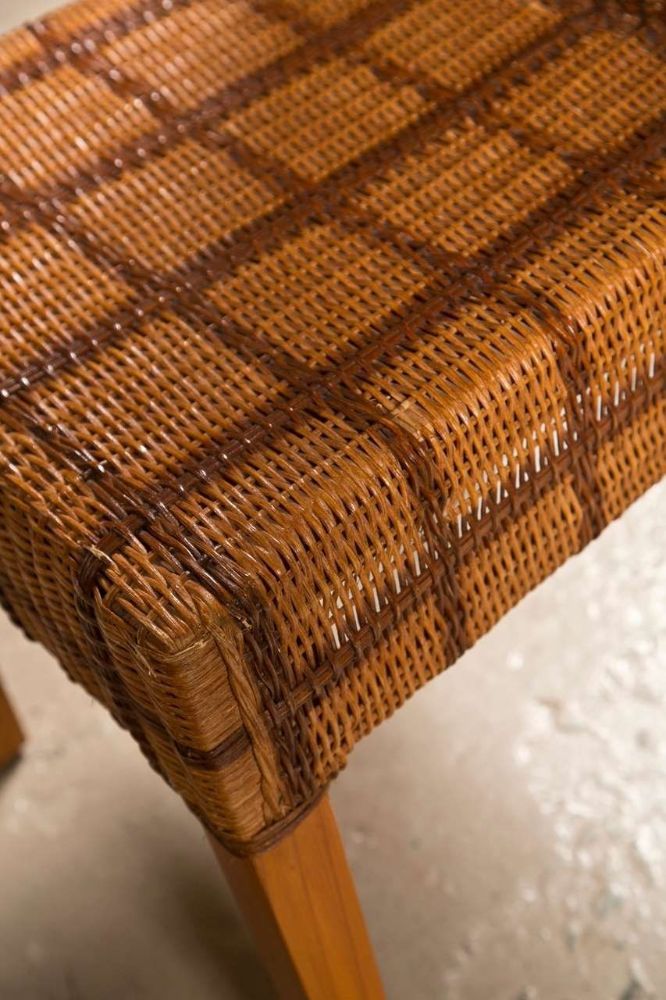 Set of Four Side Wicker Chairs by Palelek Tweed Decorated Seat And Back