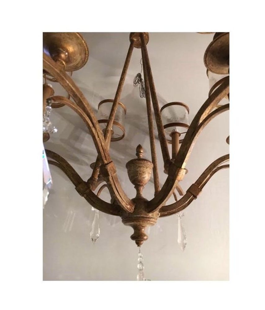 Italian Gilt Metal and Crystal Chandelier with Glass Shades