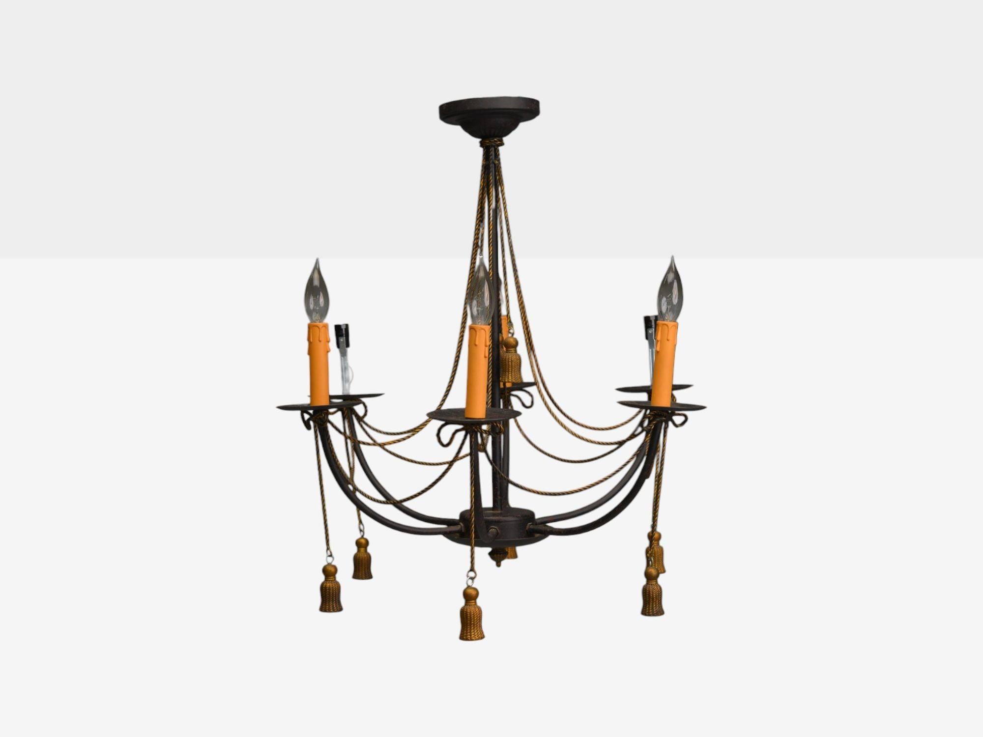 Hollywood Regency Style, Metal, Brass, Tassel Motif Chandelier, USA, 1960s