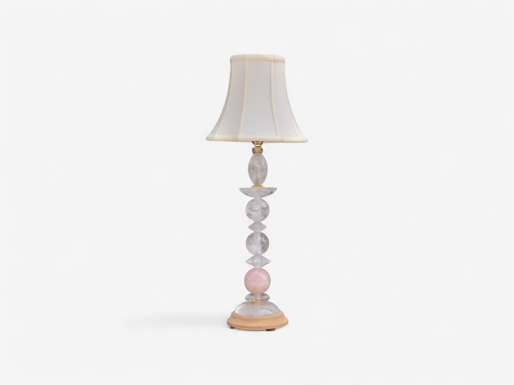 Art Deco Style, Pink Rock Crystal, Brass, Table Lamps, France, 1960s