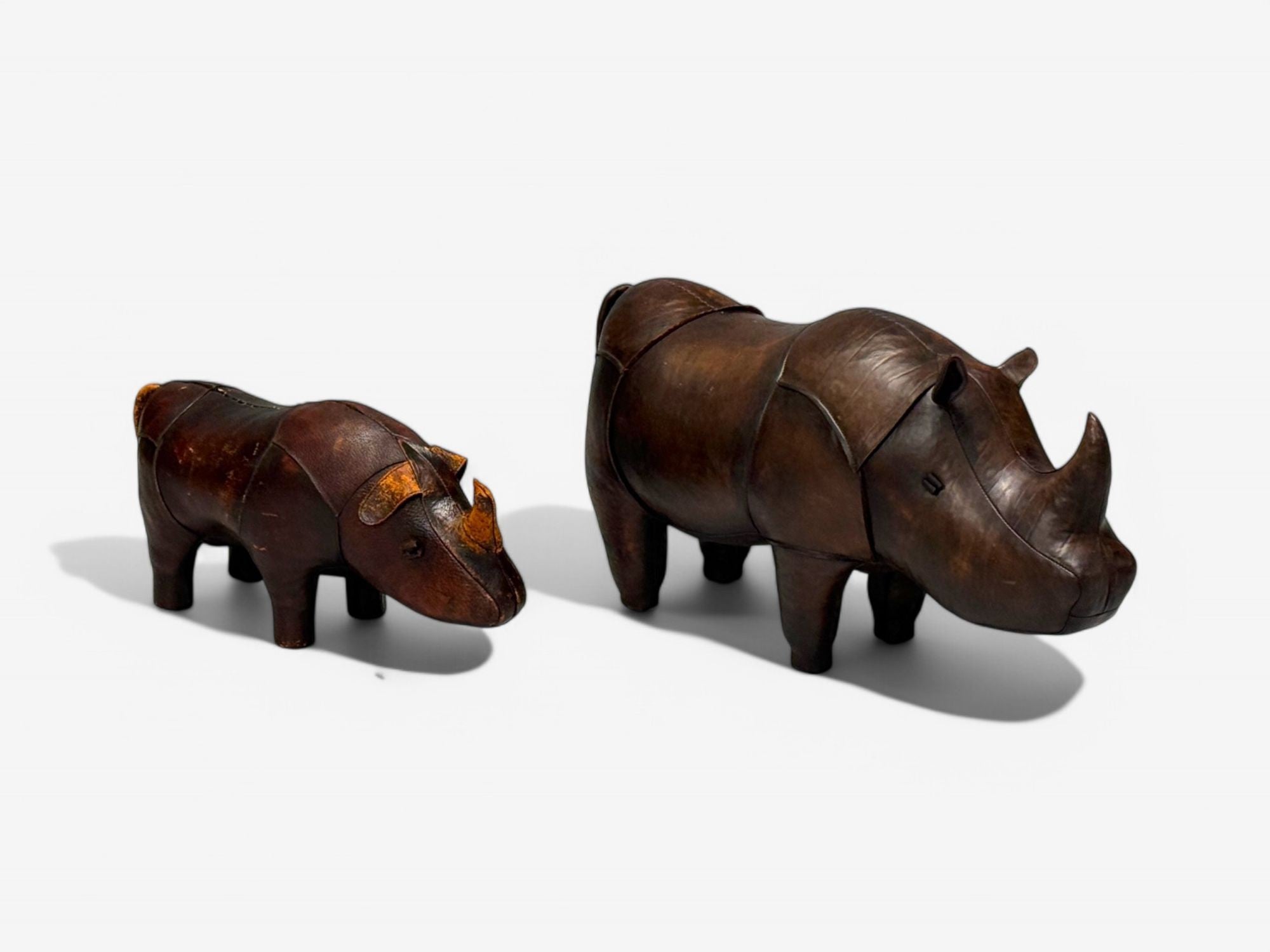Abercrombie & Fitch, Dimitri Omersa, Distressed Leather, Rhino Footstools, 1950s