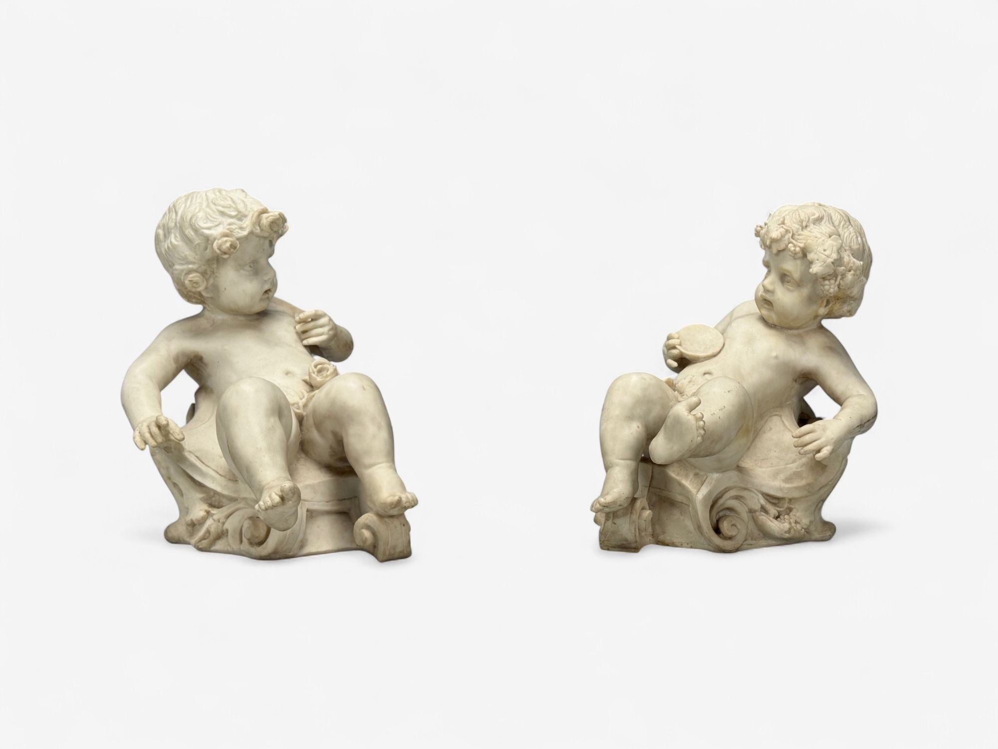 Neoclassical, Faux Marble, Seated Angel Busts on Sleighs, Italy, 1960s