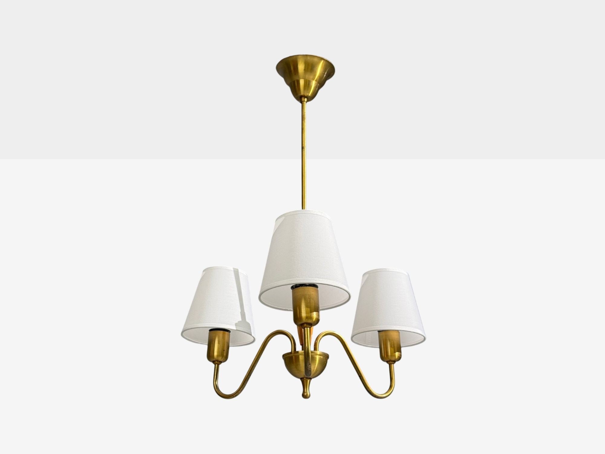 Swedish Modern, Pendant Light, Brass, Wood, Sweden, 1940s