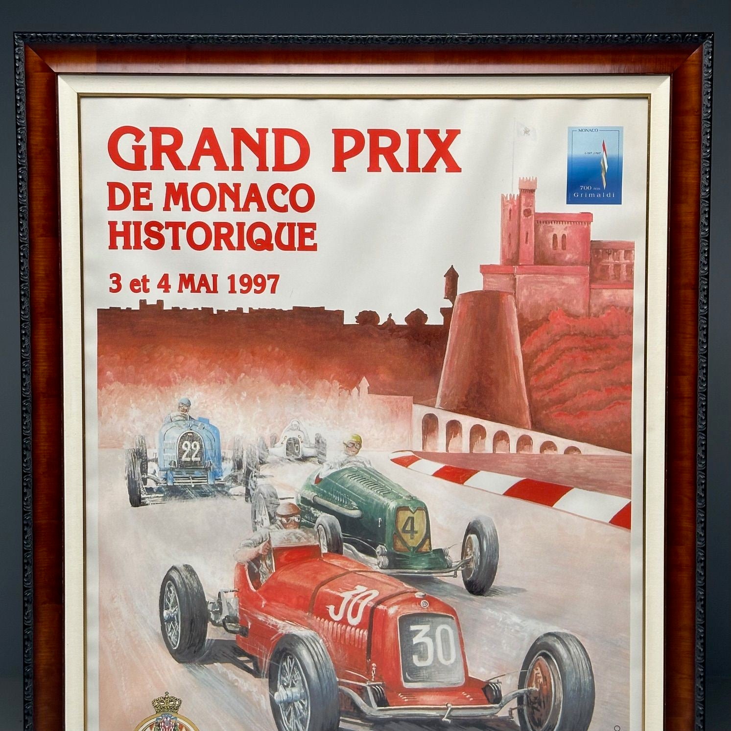 French Mid-Century Modern, Large Framed Racing Poster, Monaco Grand Prix, 1997