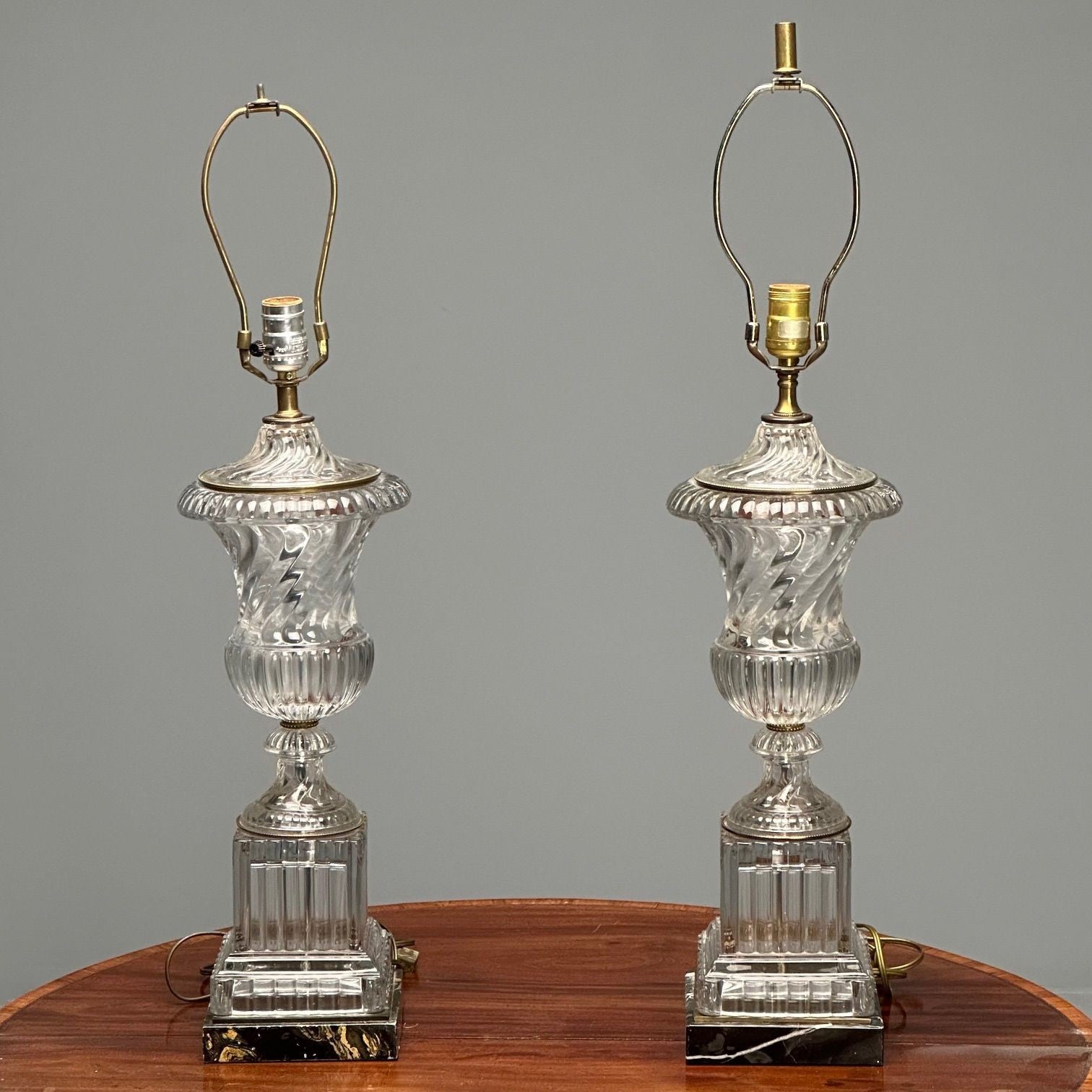 Mid-Century Modern, Table Lamps, Textured Glass, Marble, 1950s
