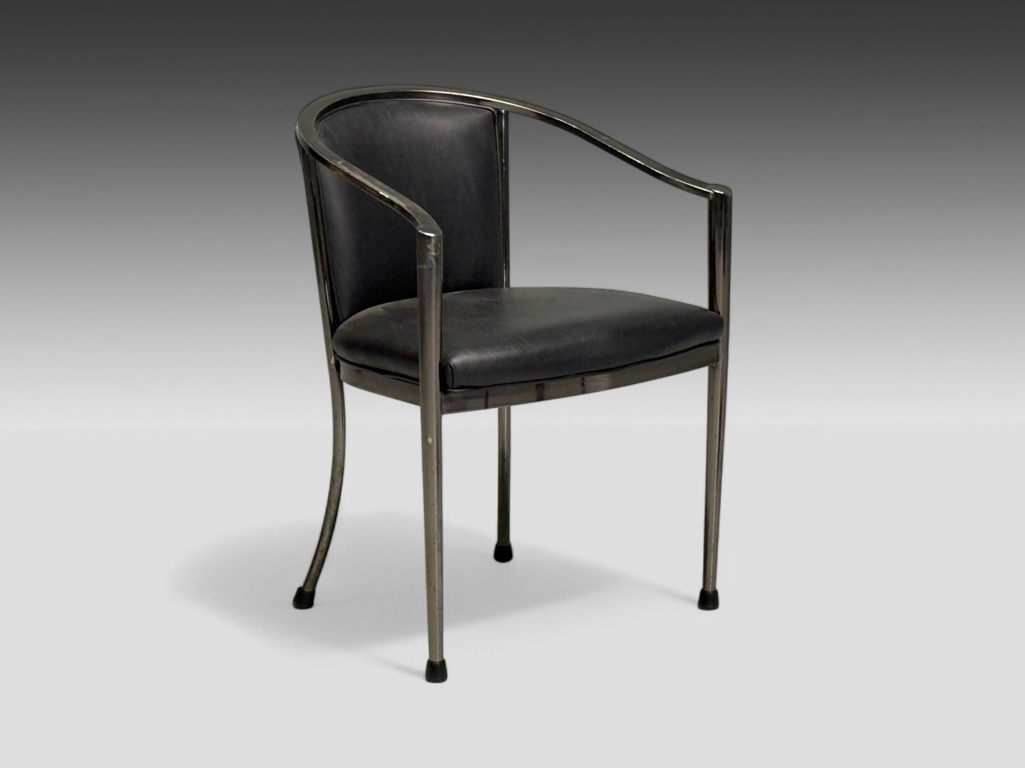 Karl Springer Style, Mid-Century Modern, Gunmetal, Leather, Armchairs, 20th c.