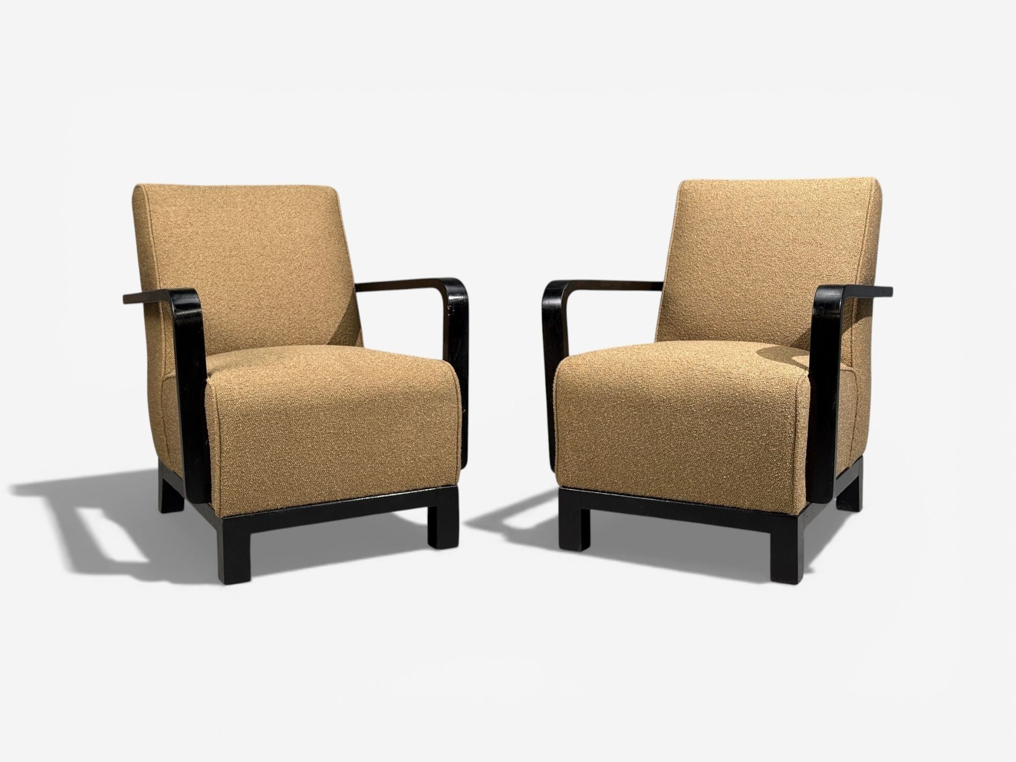 Swedish Art Deco, Lounge Chairs, Ebonized Bentwood, Boucle, Sweden, 1940s