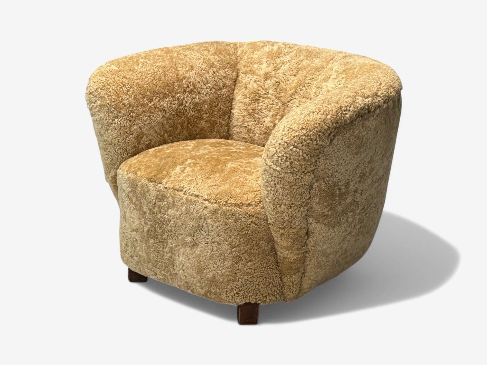 Danish Modern, Beech, Honey Sheepskin, Banana Style Tub Chair, Denmark, 1930s