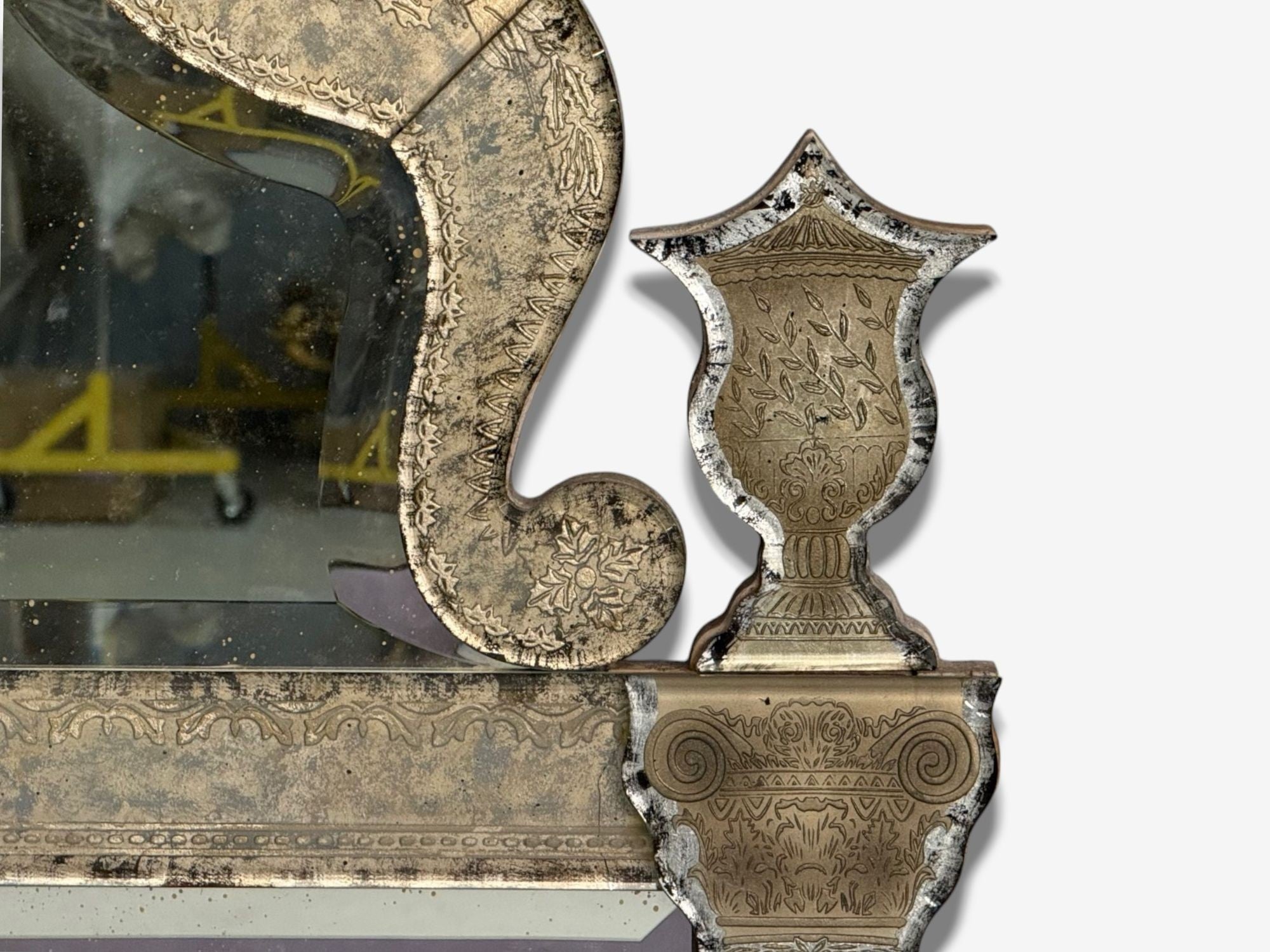 Hollywood Regency Style, Silver Leaf, Etched Glass, Venetian Wall Mirrors