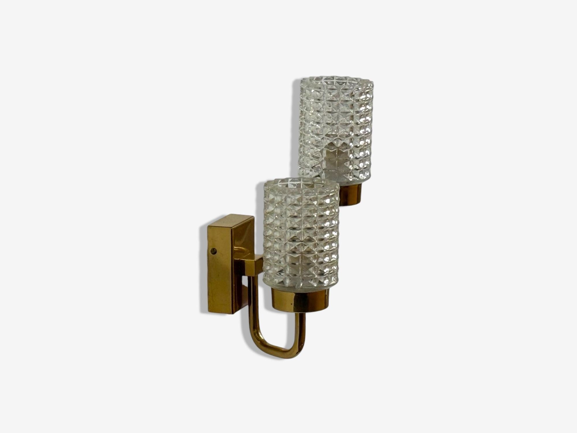 Malmö Metallvarufabrik, Glass, Patinated Brass, Wall Sconces, Sweden, 1960s