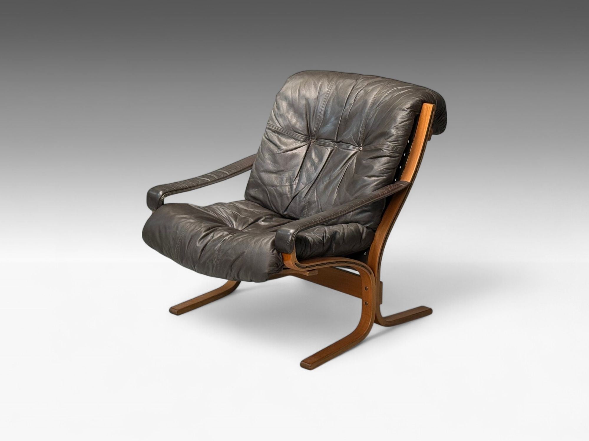 Ingmar Relling, Westnofa, Brown Leather, Bentwood, Lounge Chair, Norway, 1960s