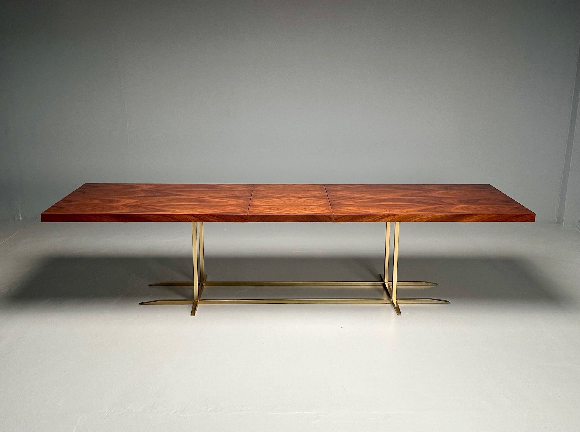 Contemporary, Modern Rectangular Dining Table, Burlwood Veneer, Gilt Metal