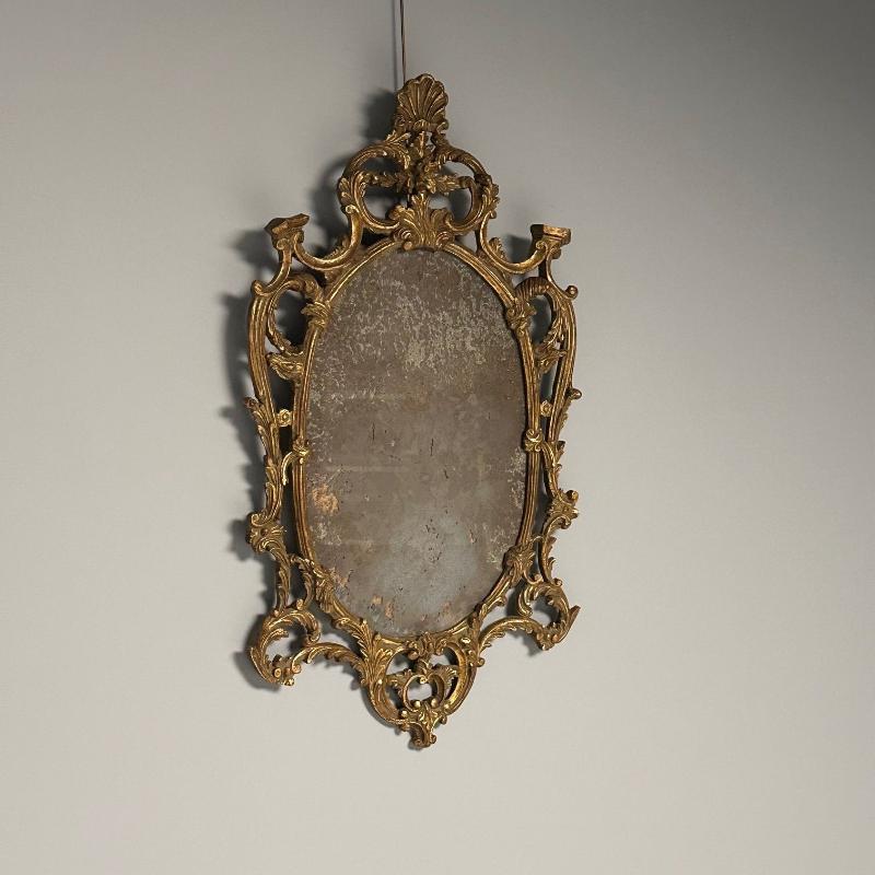 Italian Rococo Giltwood Wall or Console Mirror, Distressed