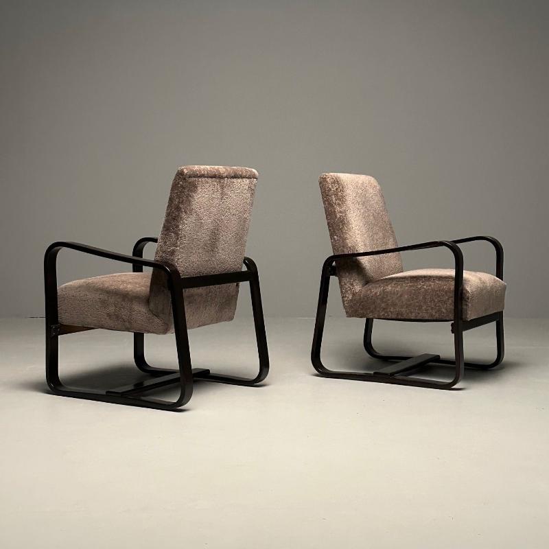 Rare Art Deco Pair of Giuseppi Pagano Pogatschnig Bentwood Armchairs & Ottomans