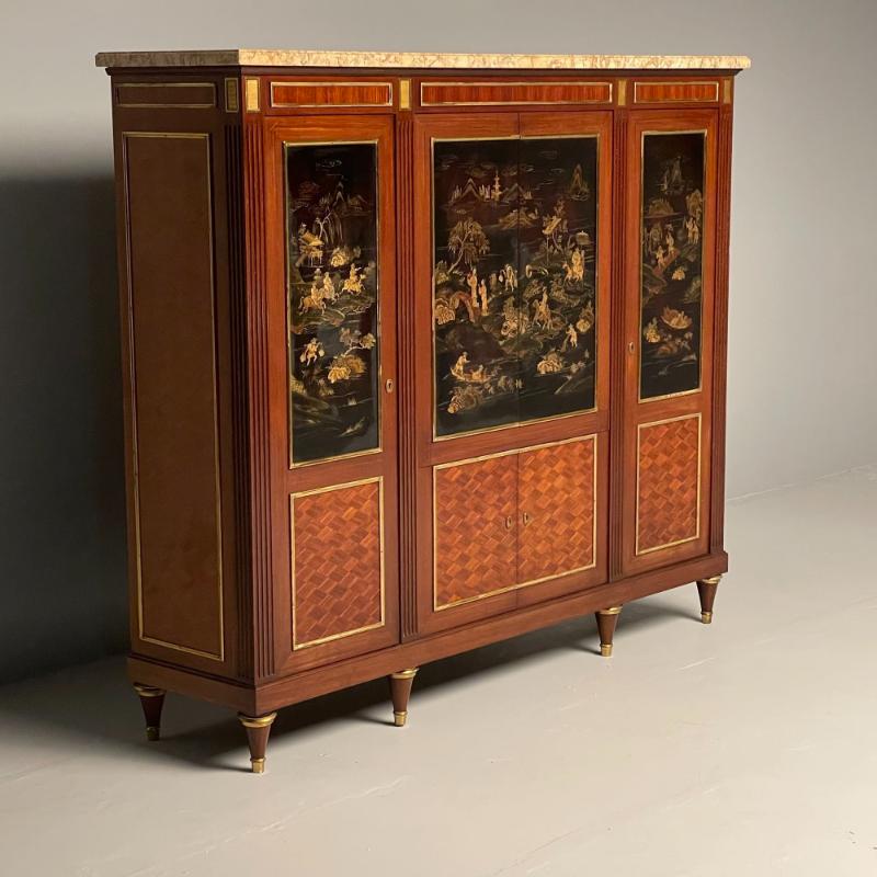 Louis XVI Chinoiserie Dry Bar, Bookcase Cabinet in Fashion of Maison Jansen