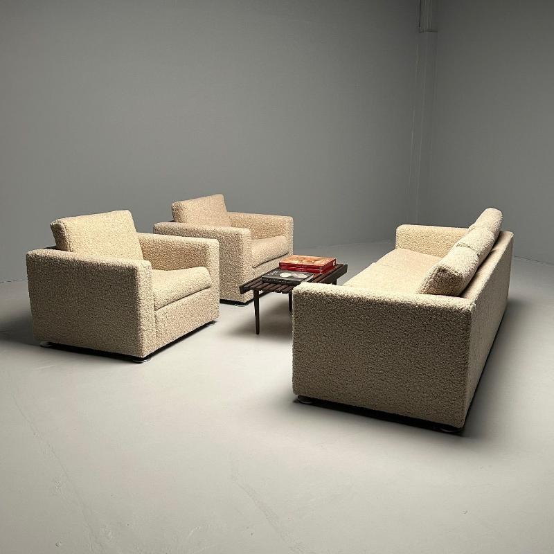 Stendig Living Room, Sofa, Pair of Cube Chairs, New Boucle, Switzerland, Labeled