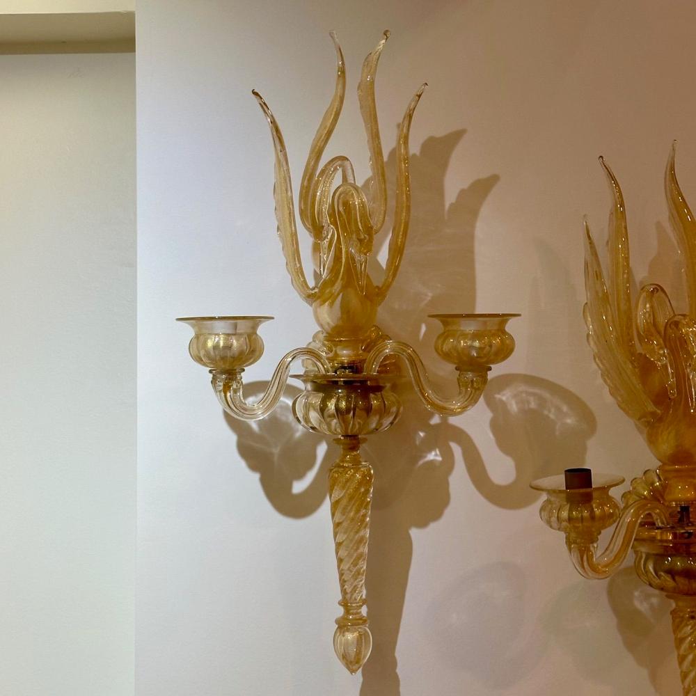 Archimede Seguso, Barovier & Toso, Italian Mid-Century Modern, Swan Sconces