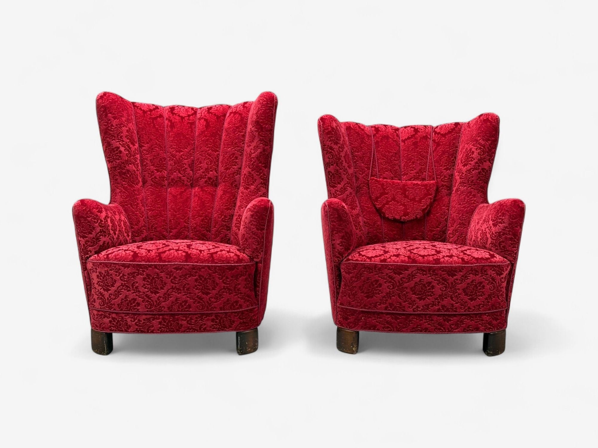 Danish Modern, Fabric, Wood, His and Hers Lounge Chairs, Denmark, 1960s