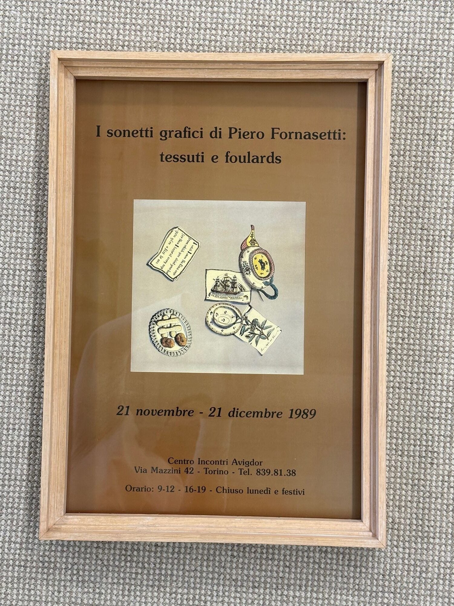 Mid-Century Modern Piero Fornasetti Exhibition Poster, Decorative Art, Framed