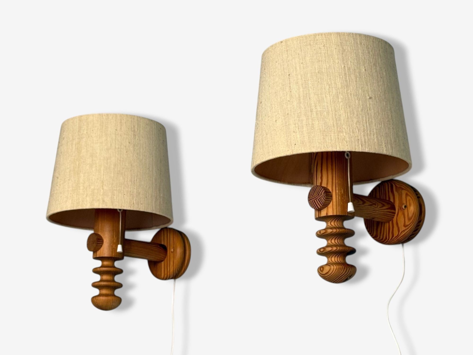 Uno Kristiansson, Swedish Modern, Pine, Fabric, Large Sconces, Sweden, 1970s