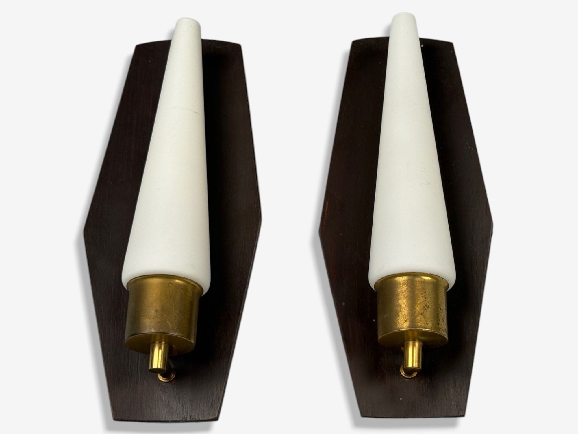 Danish Modern, Teak, Brass, Opaline Glass, Wall Lights, Denmark, 1960s