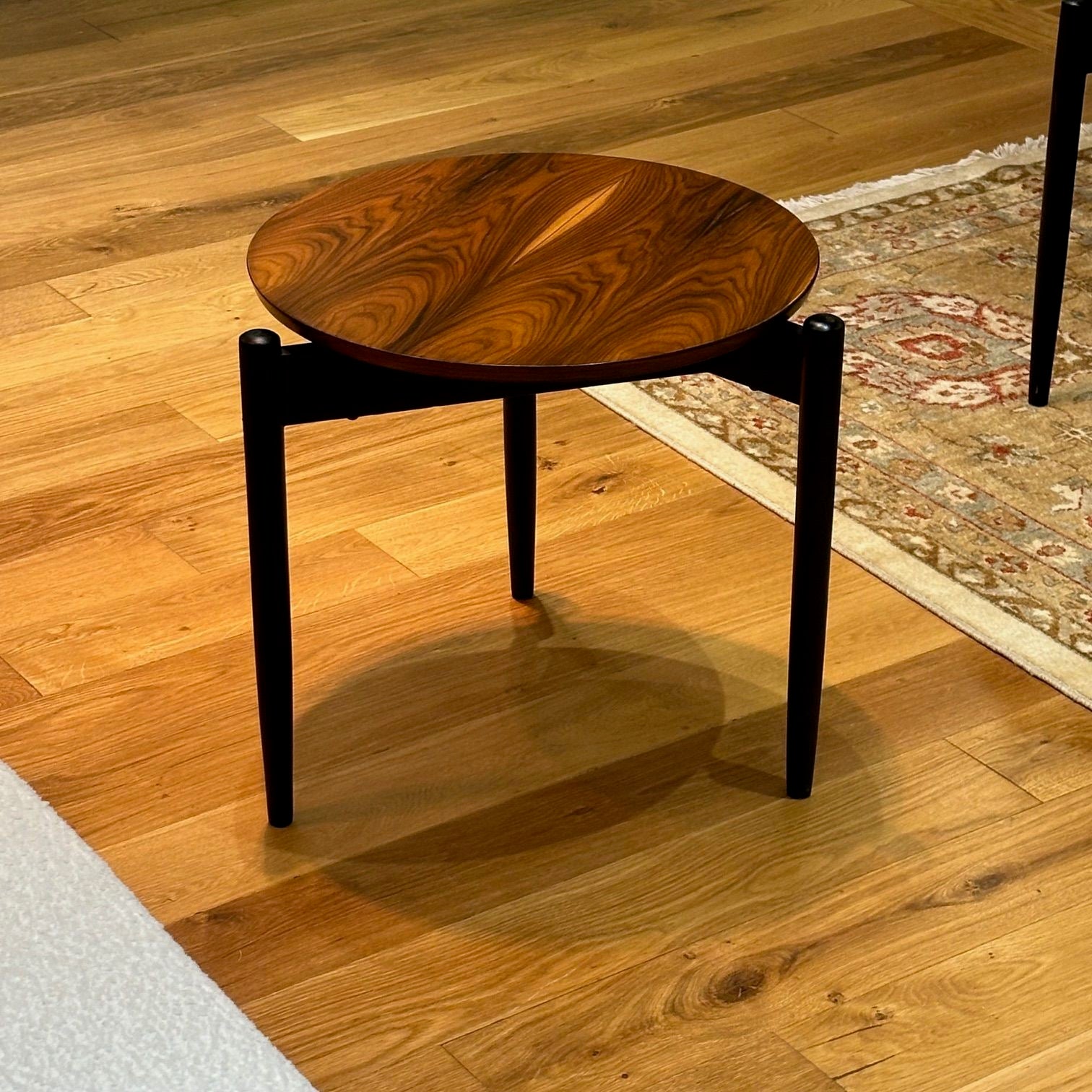 American Mid-Century Modern, Tripod Side Tables, Rosewood Veneer, Painted Wood