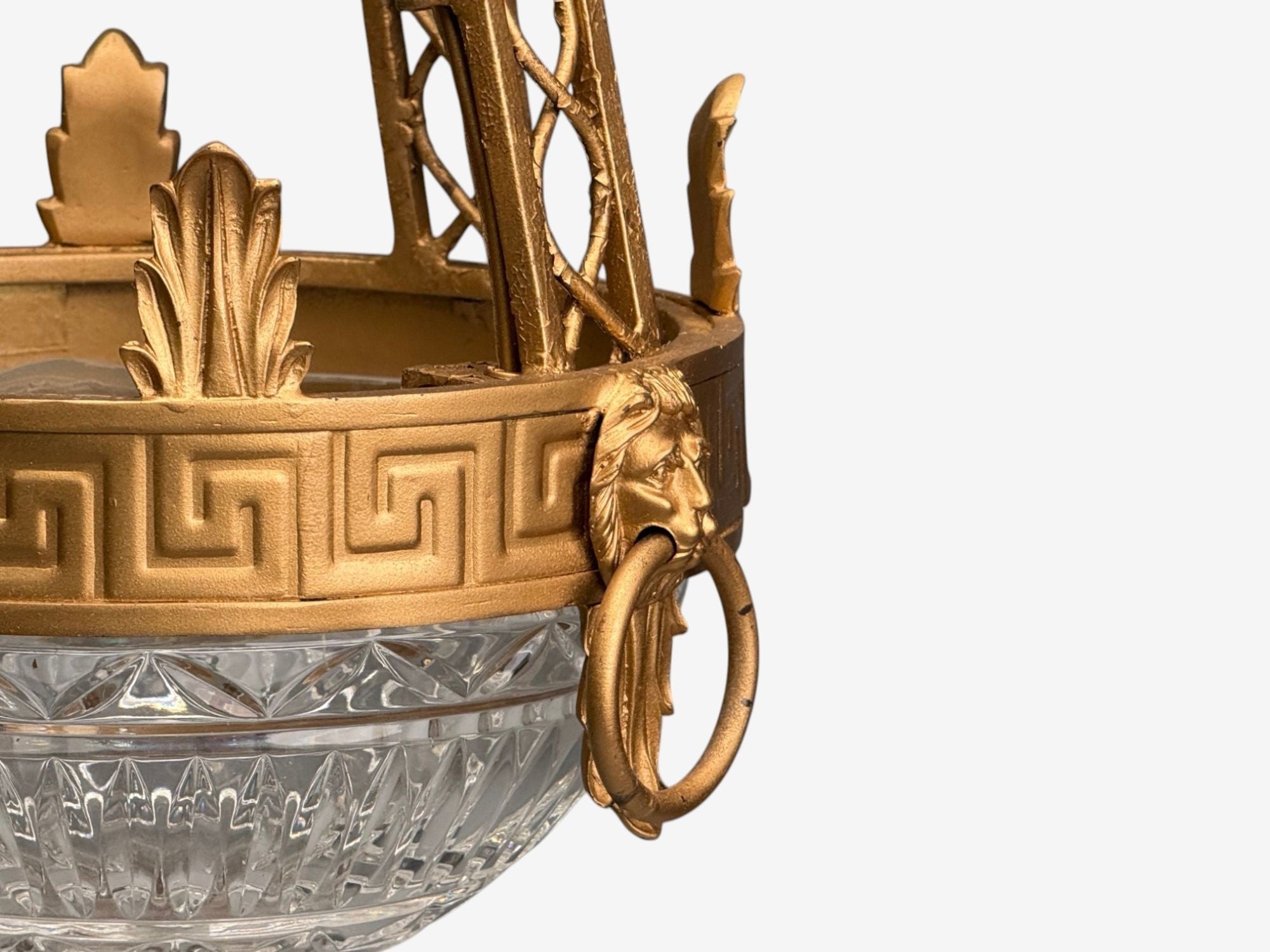 Maitland Smith, Gilt Metal, Glass, Greek Key Motif, Pendant Light, 21st C.