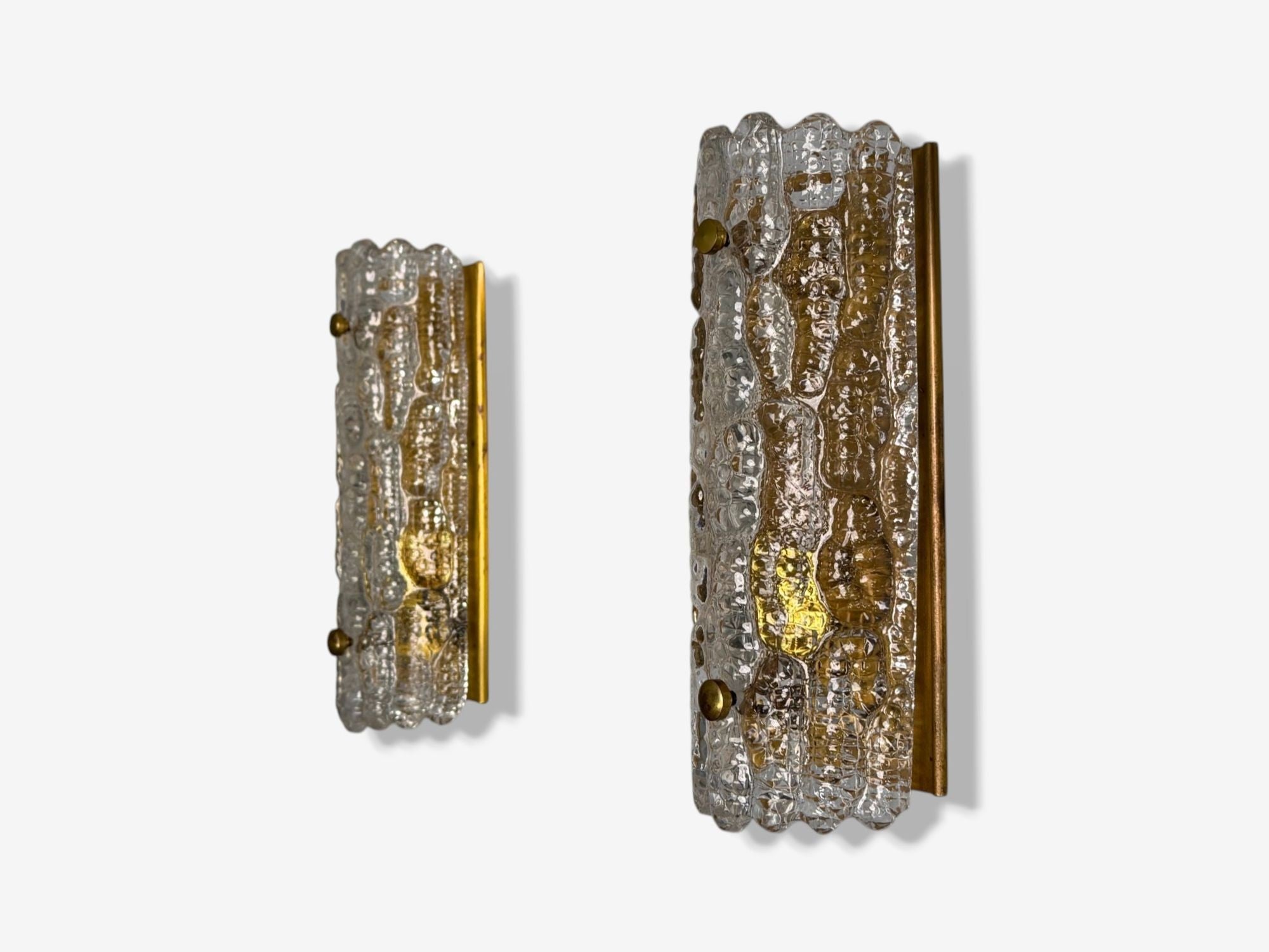 Carl Fagerlund, Textured Glass, Brass, Wall Lights, Sweden, 1960s