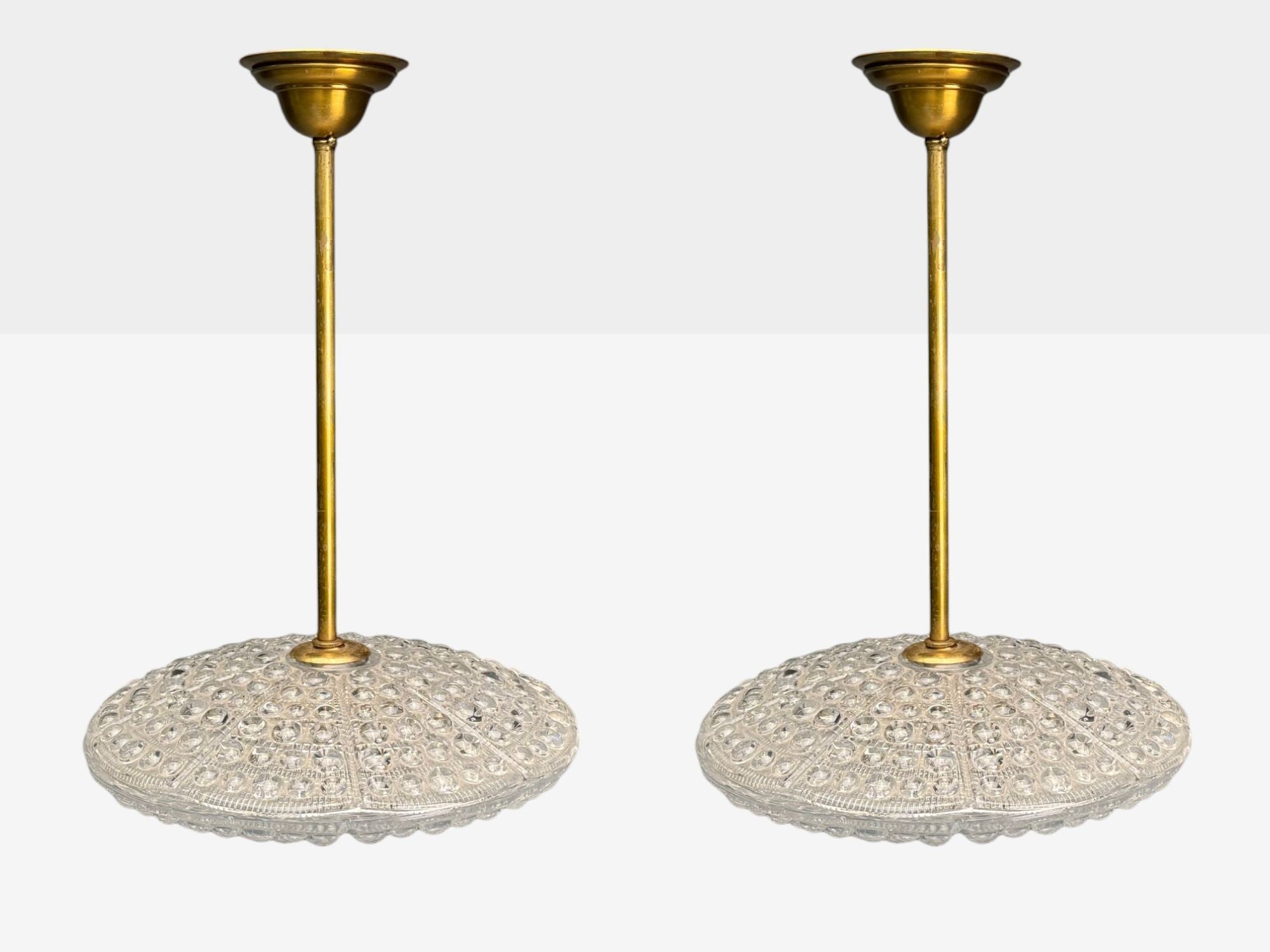 Carl Fagerlund, Brass, Glass, Pendant Lights, Sweden, 1940s