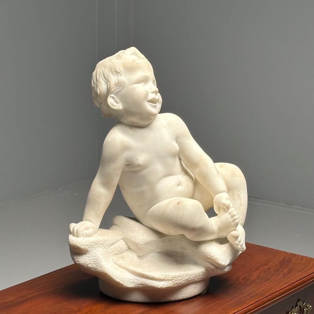 Carved Marble Figure of Seated Nude Child, 19th/Early 20th Century, Statue