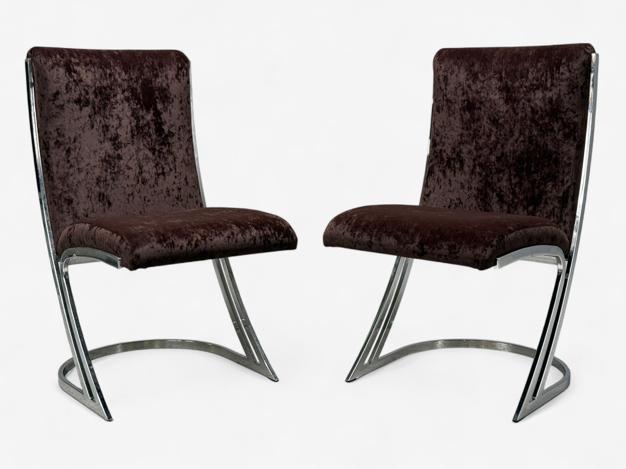 Pierre Cardin, Chromed Metal, Velvet, Six Dining Chairs, USA, 1970s