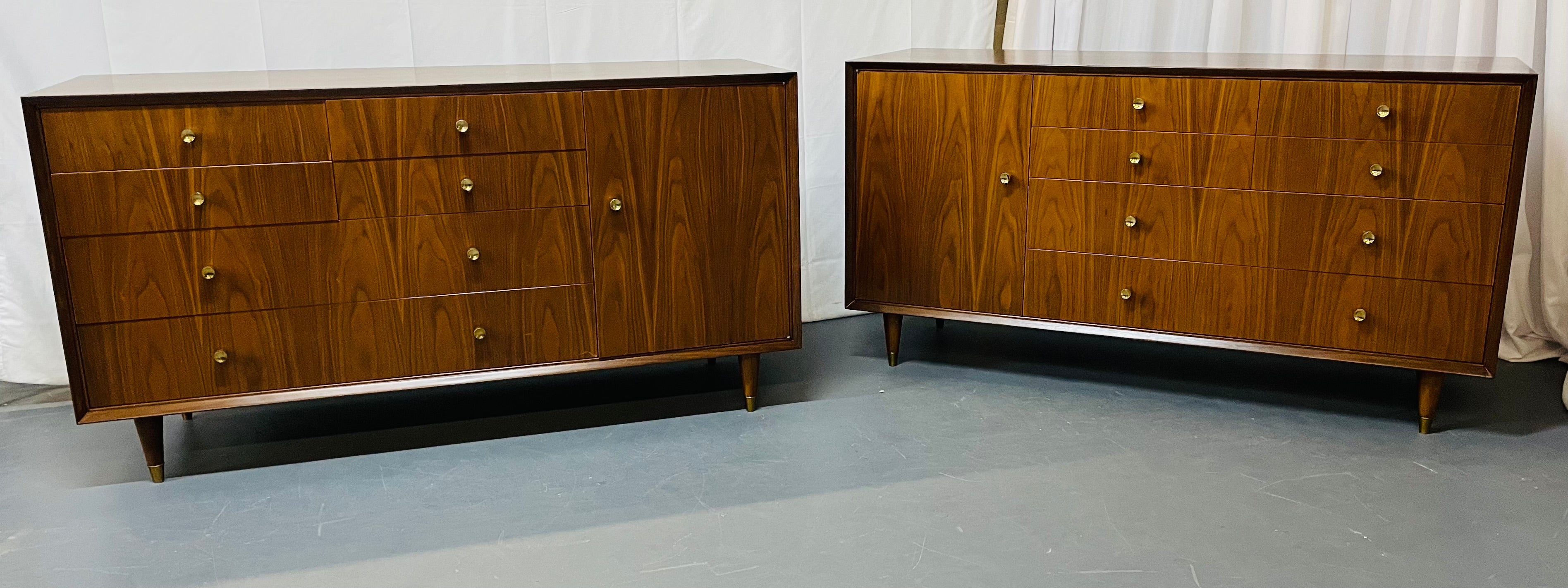 American Modern, Brass, Walnut, Opposing Dressers, USA, 1950s