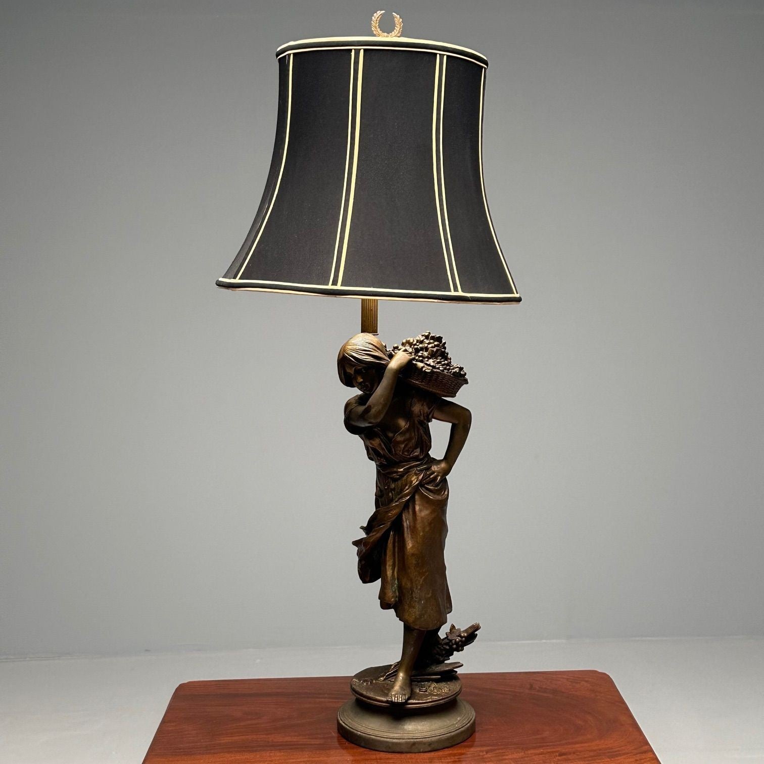 Metal Statue of a Woman Fruit Bearer, Mounted as Lamp, French, 1930s