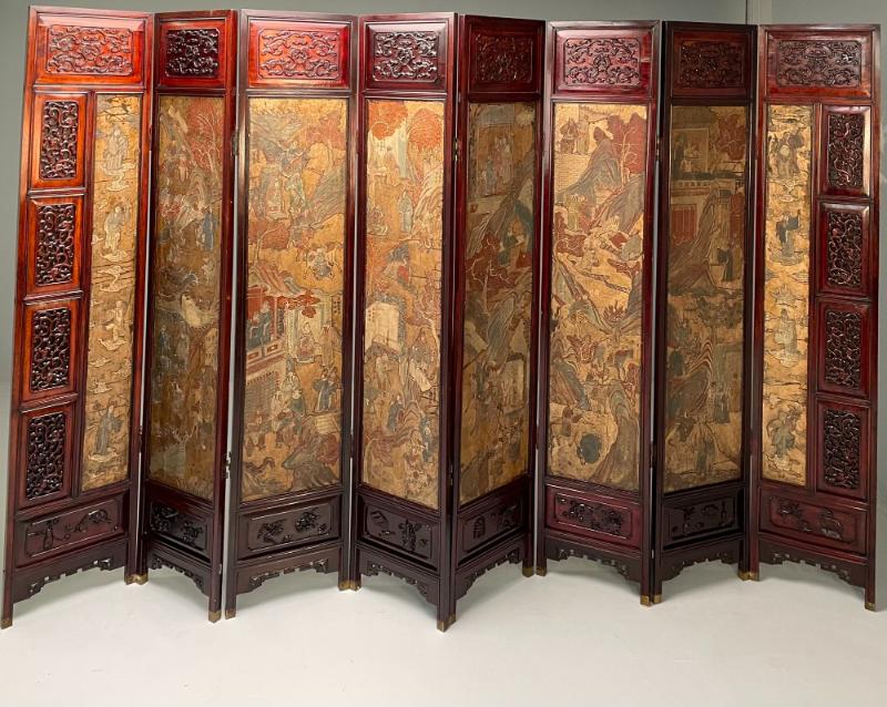 Chinese Coromandel Screen, 18th Century, Rosewood, Painted, Figural, Geese