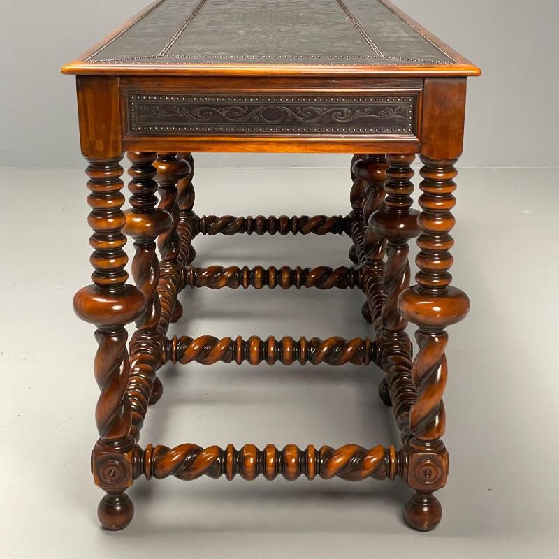 Baroque, Barley Twist Console, Turned Wood, Gray Etched Metal, USA, 2000s