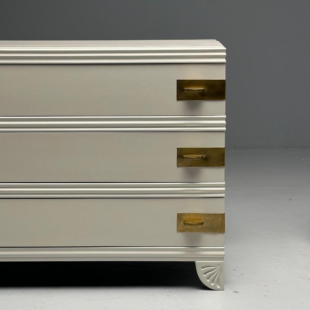 Tommi Parzinger Style, Mid-Century Modern, Cabinets, White Paint, Bronze