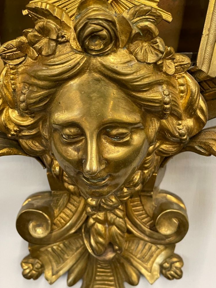 French 19th / 20th Century Bronze Cartel Clock, Figural, Dore,