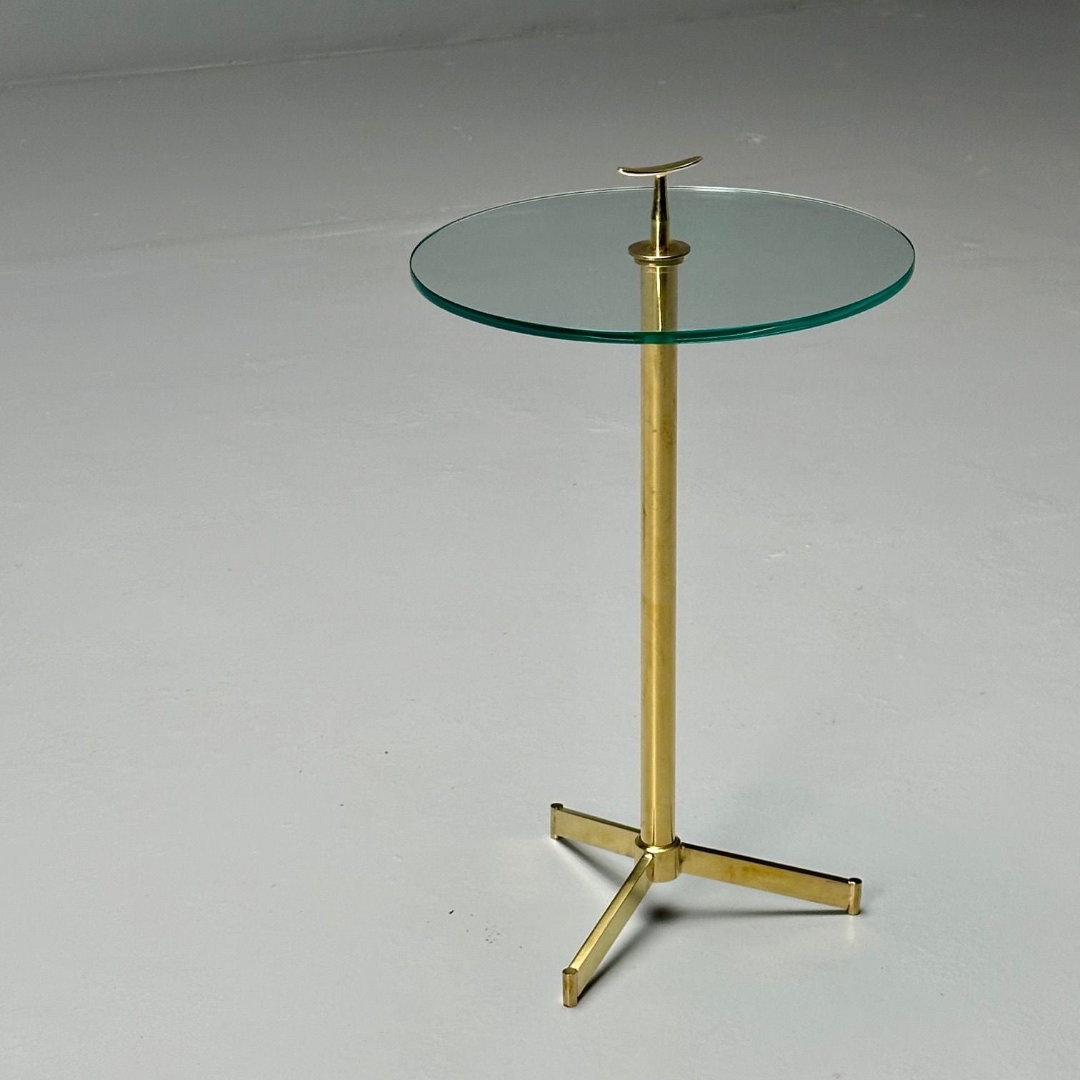 Italian Mid-Century Modern Style, Brass, Glass, Martini Side Tables, 21st C.