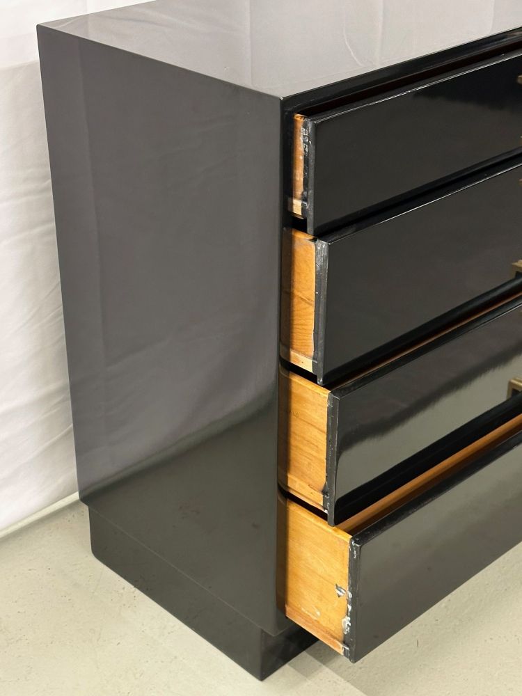 Mid-Century Modern American Designer Black Lacquer Cabinets / Nightstands, Brass