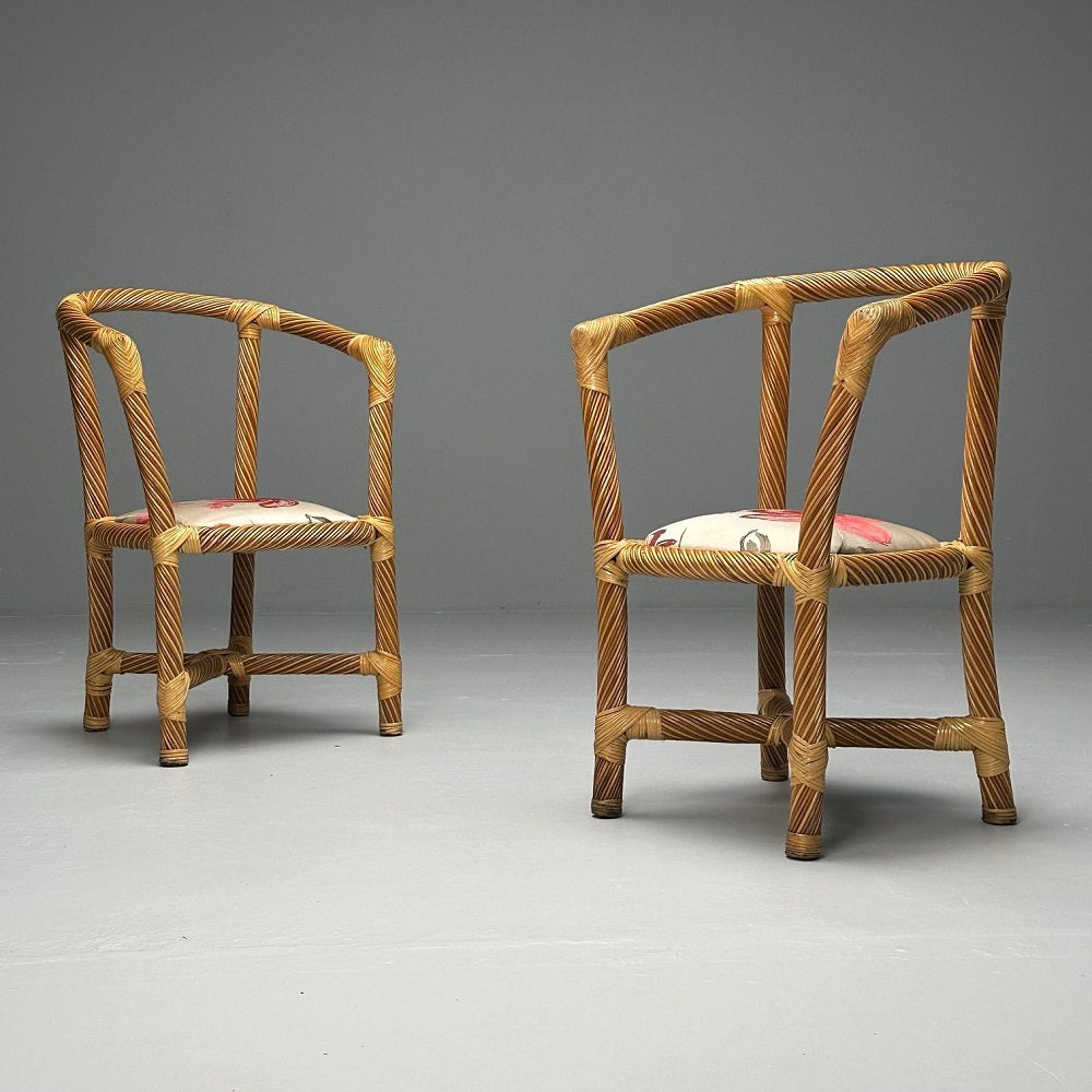 Italian Mid-Century Modern, Occasional Chairs, Wicker, Cane, Bamboo, 1980s