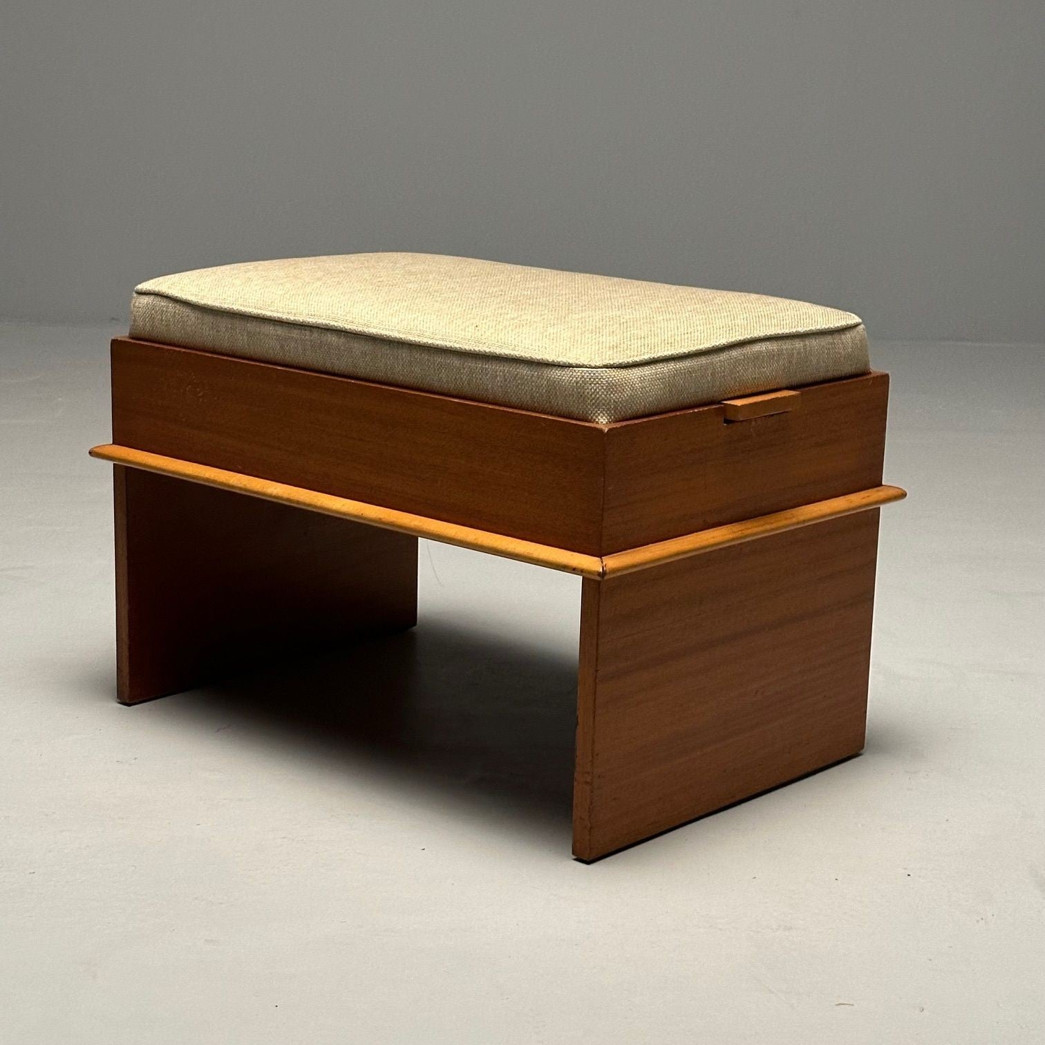 Paul Frankl, Johnson Furniture, Station Wagon Storage Bench, Rock Maple, Fabric, 1950s