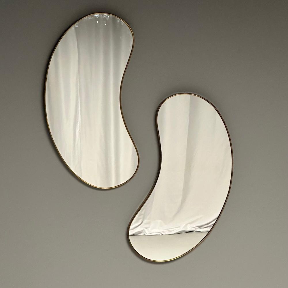 Italian Mid-Century Modern, Wall Mirrors, Organic Form, Brass, Italy, 1950s