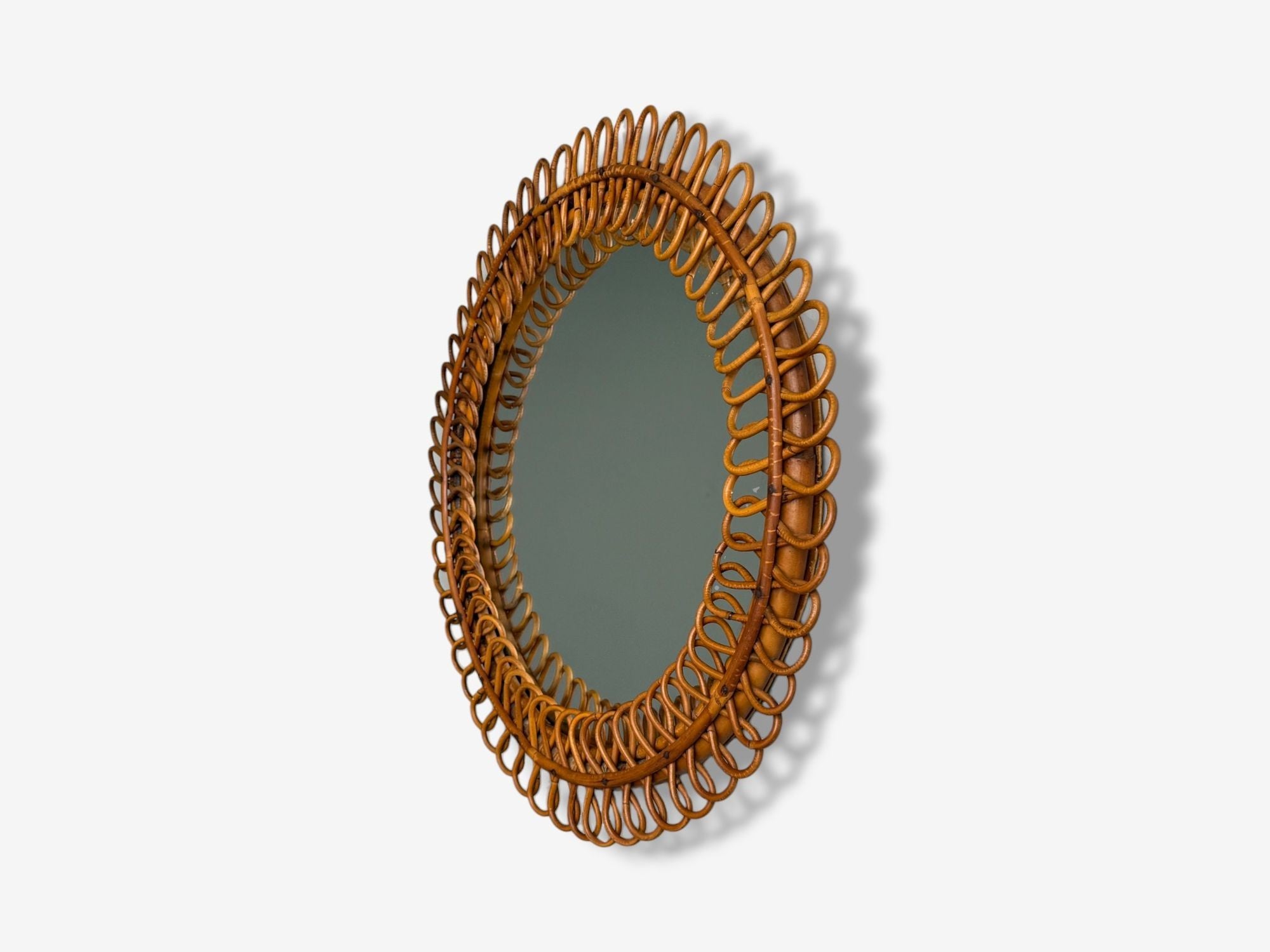 Franco Albini attr., Italian Modern, Bamboo, Cane, Wall Mirror, Italy, 1950s