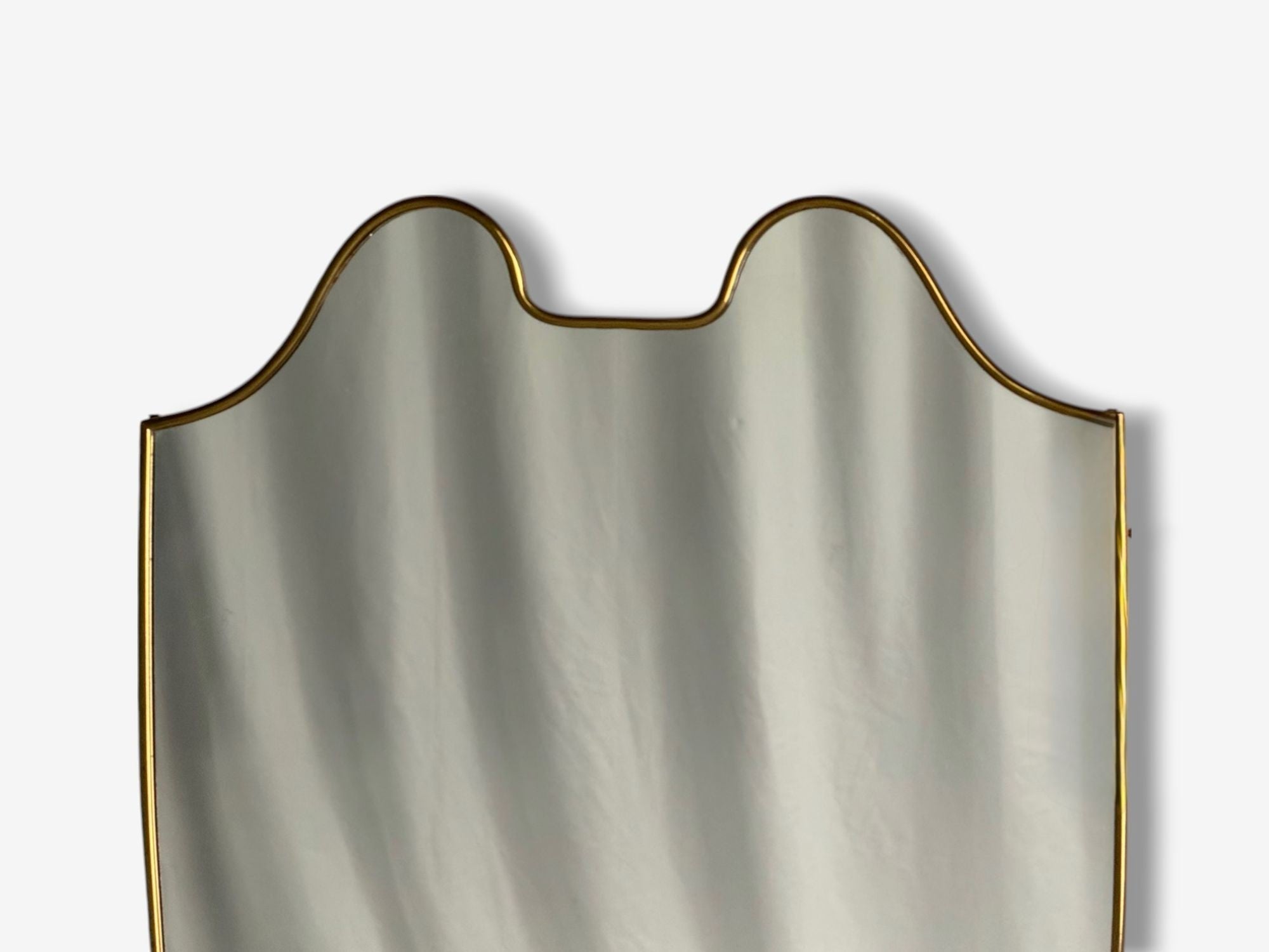 Italian Modern, Brass, Glass, Shield Wall Mirror, Italy, 1950s