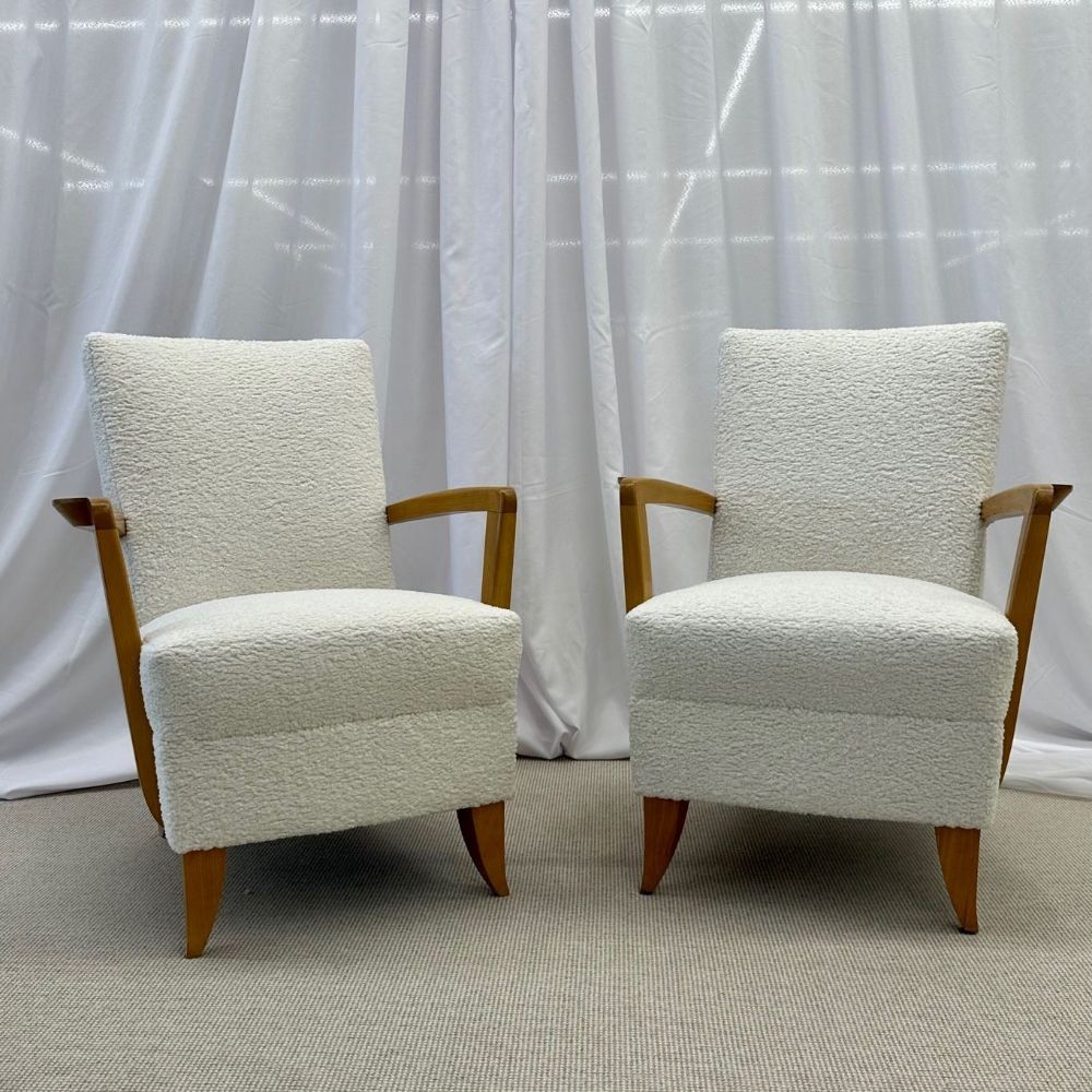 Pair Mid-Century French Art Deco Arm / Lounge Chairs by Maison Dominque, Boucle
