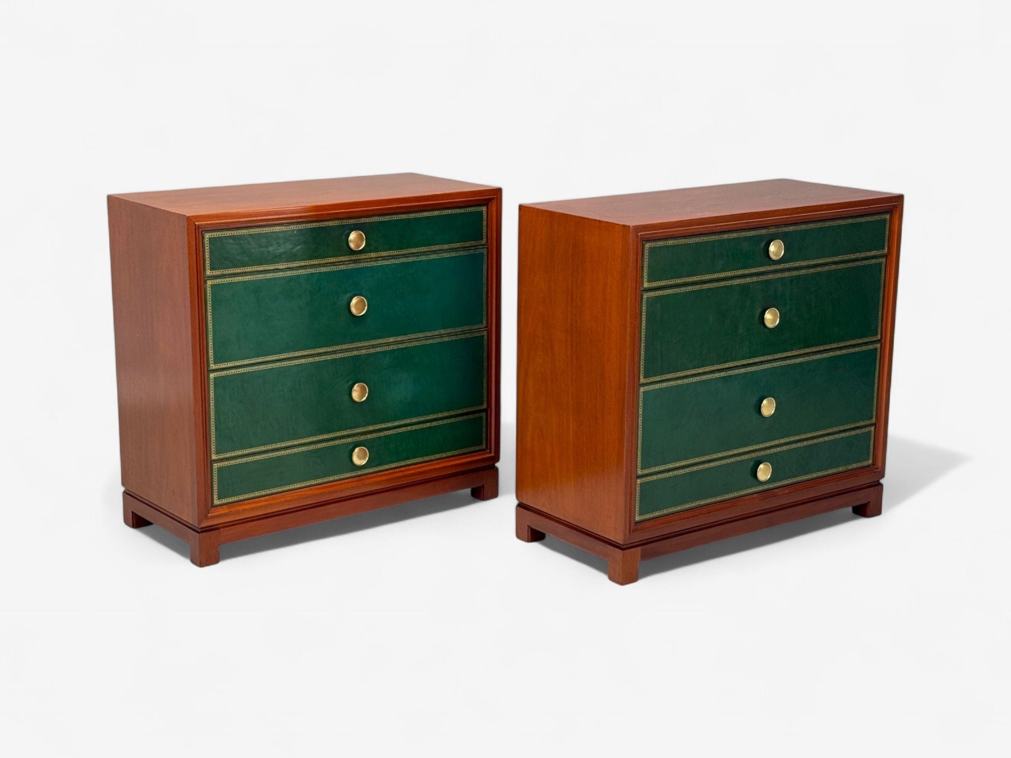 Tommi Parzinger, Wood, Brass, Green Leather, Chests of Drawers, USA, 1950s