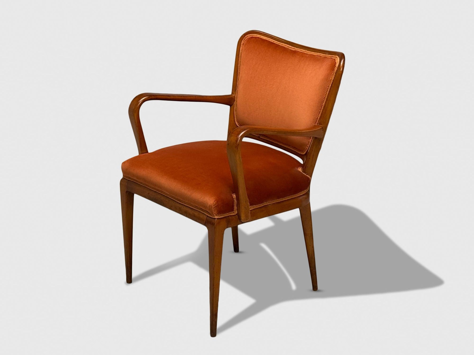 Osvaldo Borsani, Italian Modern, Cherrywood, Velvet, Armchair, Italy, 1950s