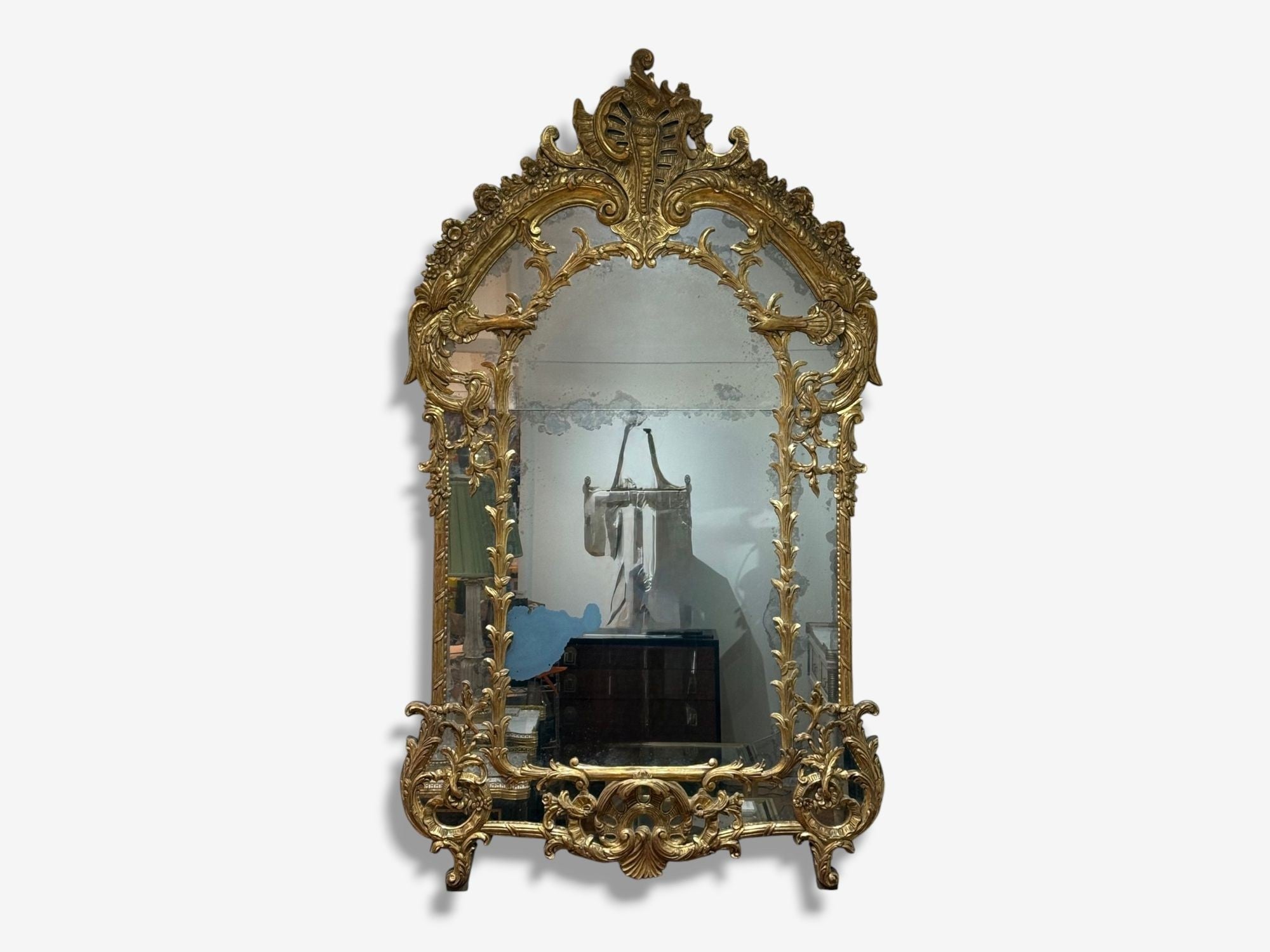 George III Style, Giltwood, Silvered Mirror, Monumental Wall Mirrors, England, 1950s
